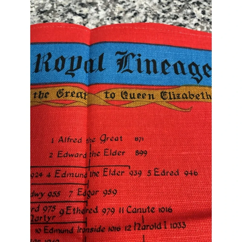 Vintage Irish Linen Tea Towel The Royal Lineage Towel Red White Blue